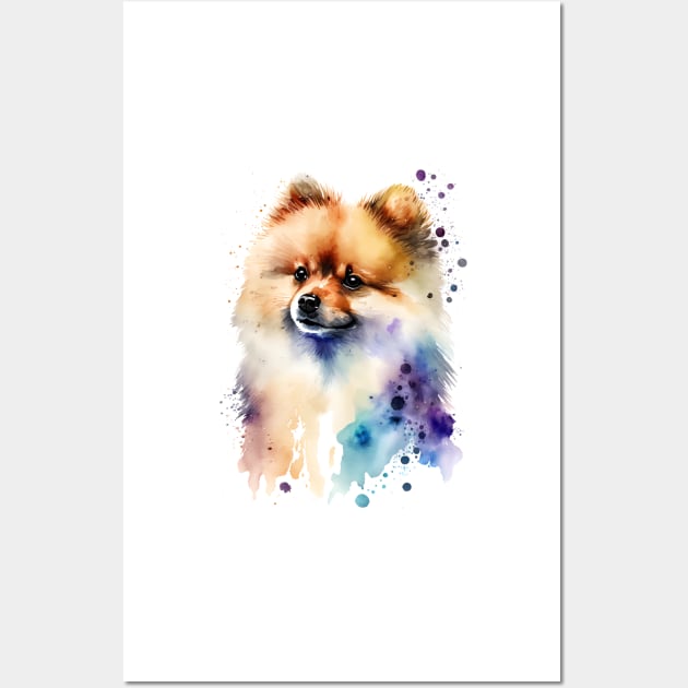 Rainbow Pomeranian Watercolor Art Wall Art by doglovershirts